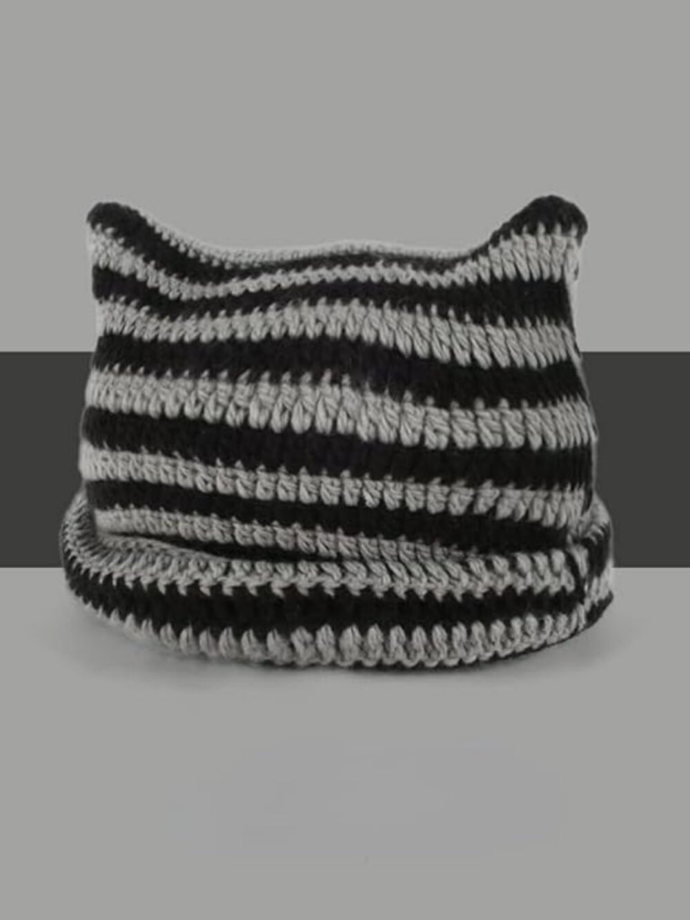 Women's Crochet Cat Beanie Vintage Fox Hat Slouchy Grunge Winter Accessory
